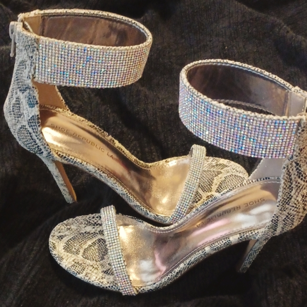 Rhinestone Snakeskin Sandals NWOT